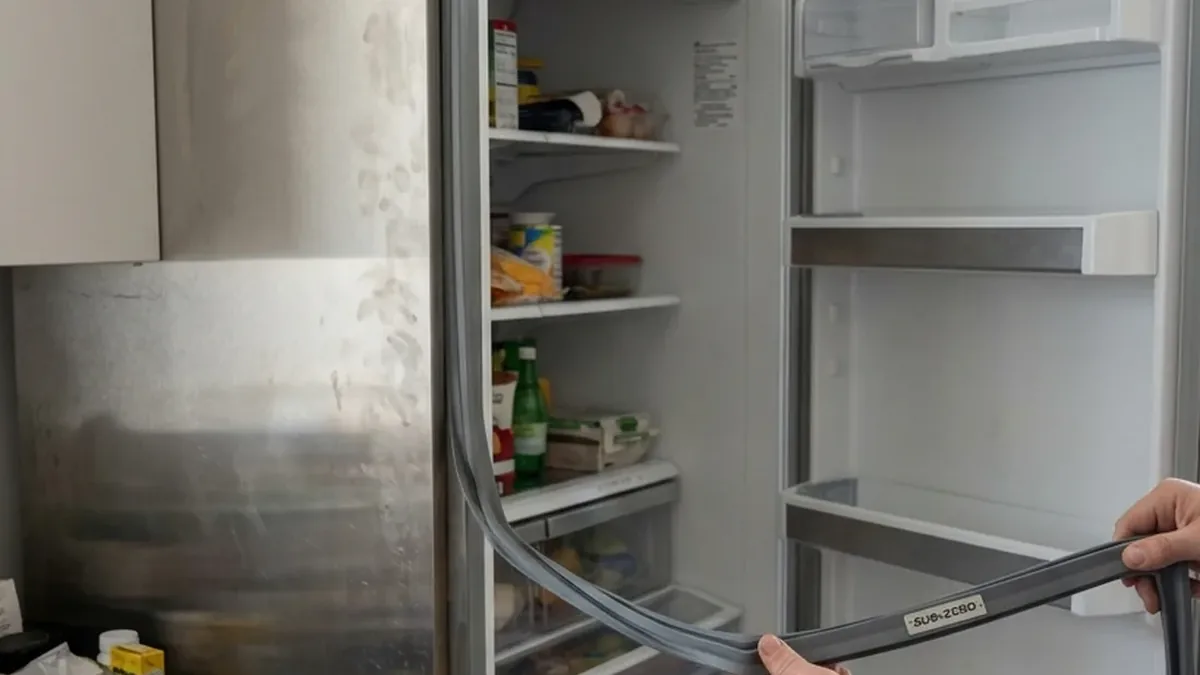 Technician fitting a new door gasket on a built-in Sub-Zero refrigerator in a North Scottsdale home